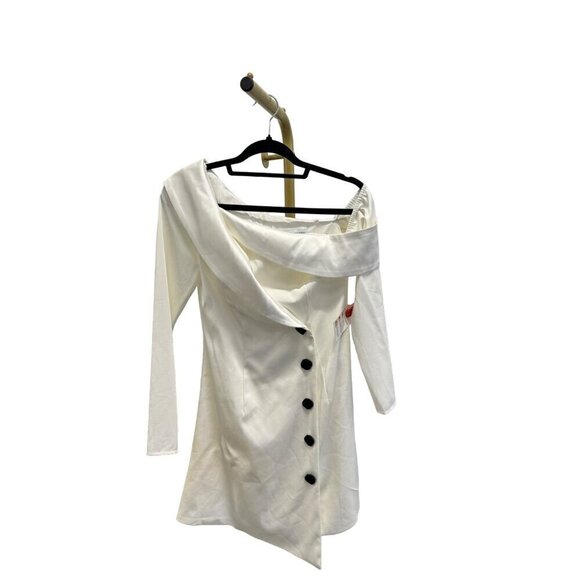 MAC DUGGAL Drop Shoulder Faux Tuxedo Mini Dress White Womens Size 0 - Picture 4 of 9